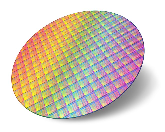 Silicon wafer on white background